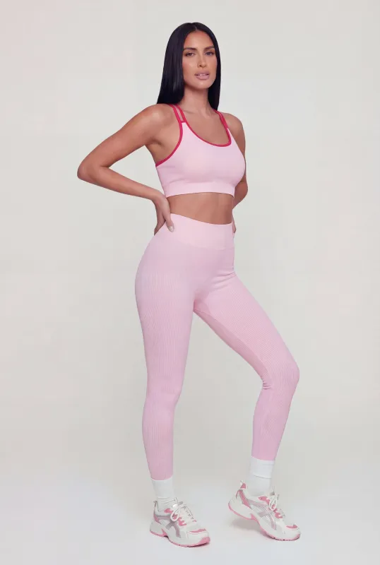 Contrast Trim Racerback Sports Bra and Leggings Set made by Rainbow