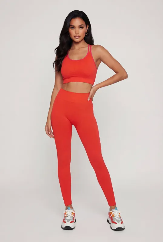 Contrast Trim Racerback Sports Bra and Leggings Set made by Rainbow