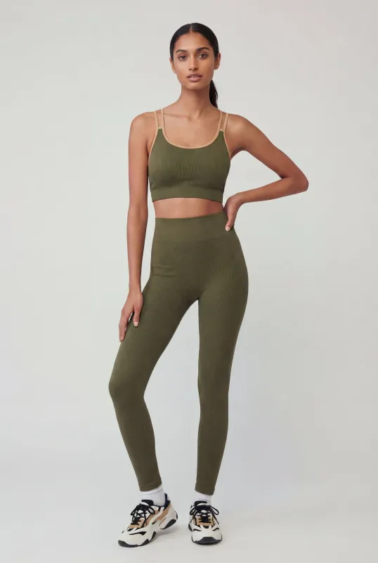 Contrast Trim Racerback Sports Bra and Leggings Set made by Rainbow