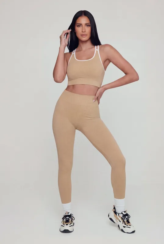 Contrast Trim Racerback Sports Bra and Leggings Set made by Rainbow