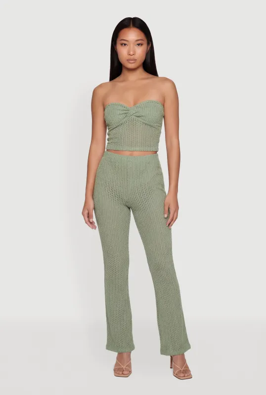 Textured Knit Pull On Bootcut Casual Pants made by Rainbow