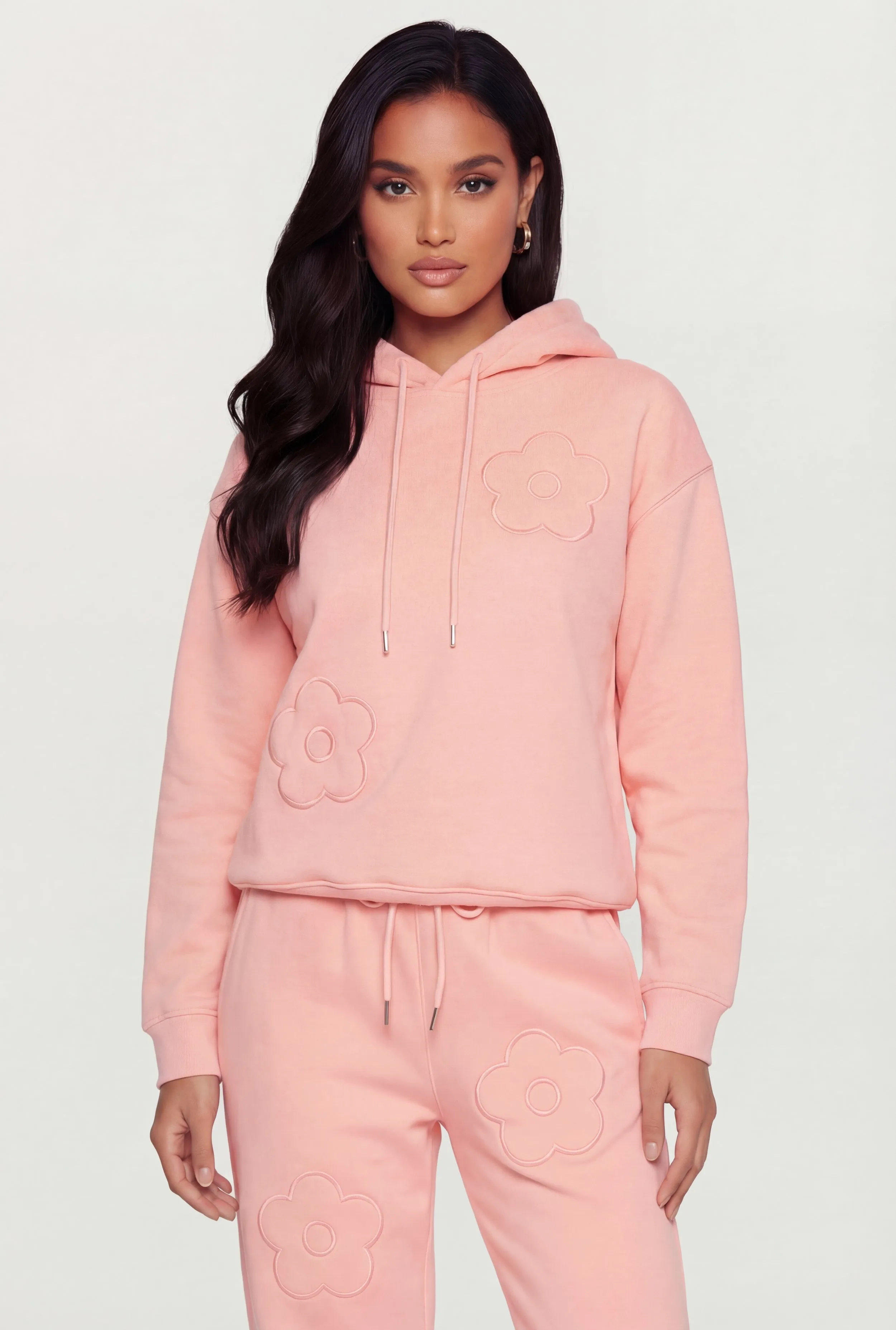 Floral Applique Pullover Drawstring Hoodie sold by Rainbow