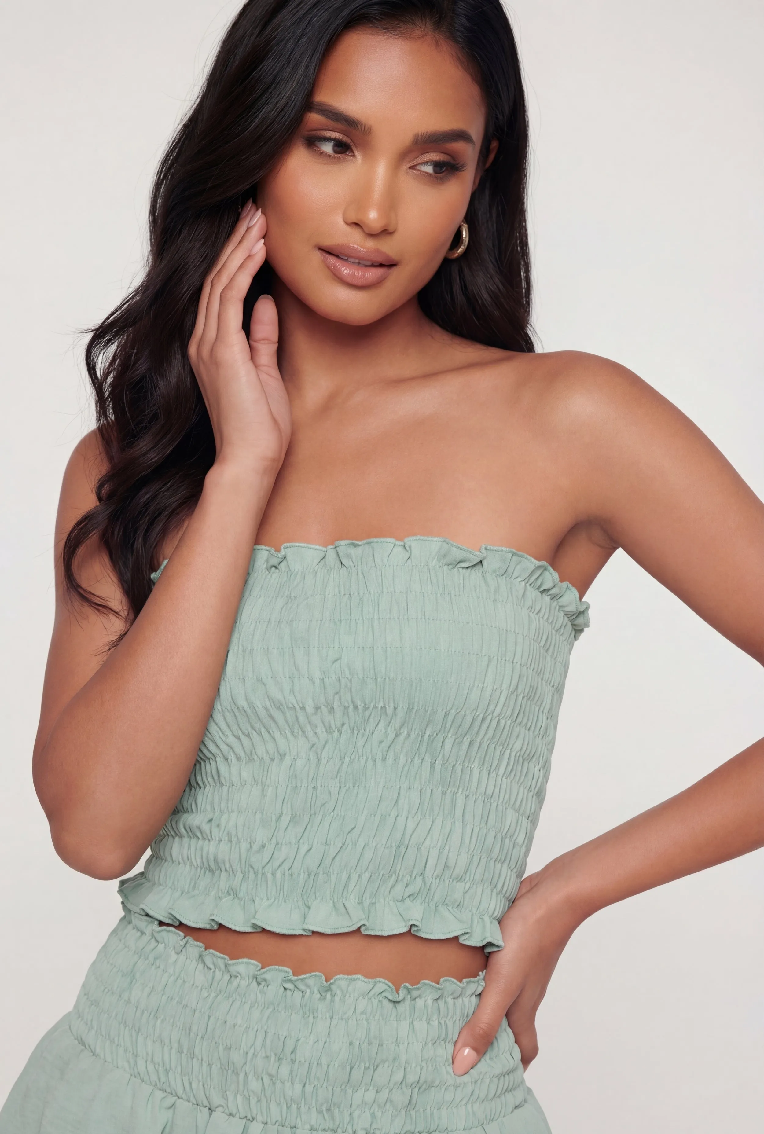 Trendy Smocked Crop Tube Top sold by Rainbow