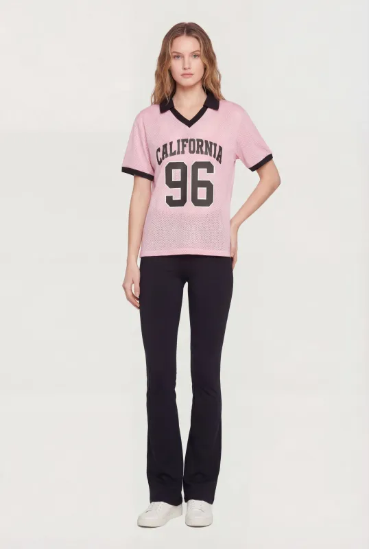 California 96 Collared Graphic Jersey Top made by iris