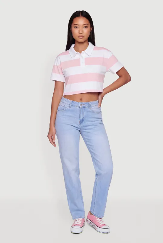 Striped Short Sleeve Polo Crop Top made by Rainbow