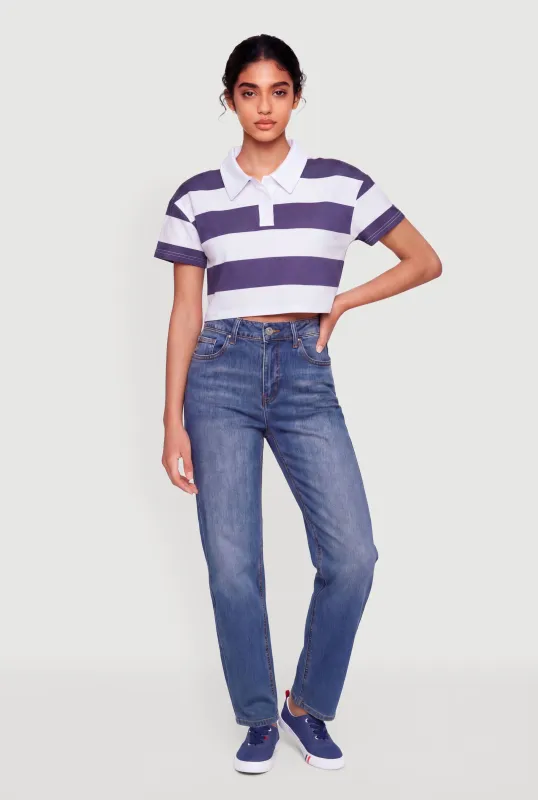 Striped Short Sleeve Polo Crop Top made by Rainbow