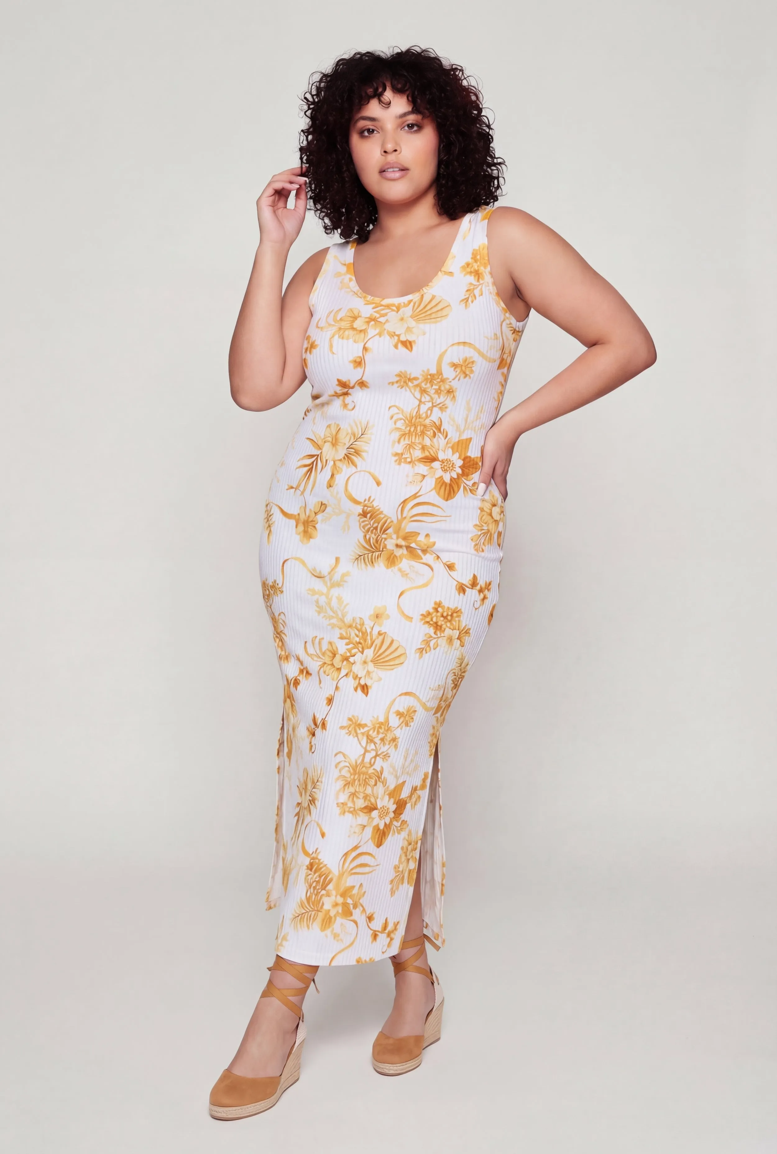 Plus Size Floral Rib Knit Maxi Tank Dress sold by Rainbow