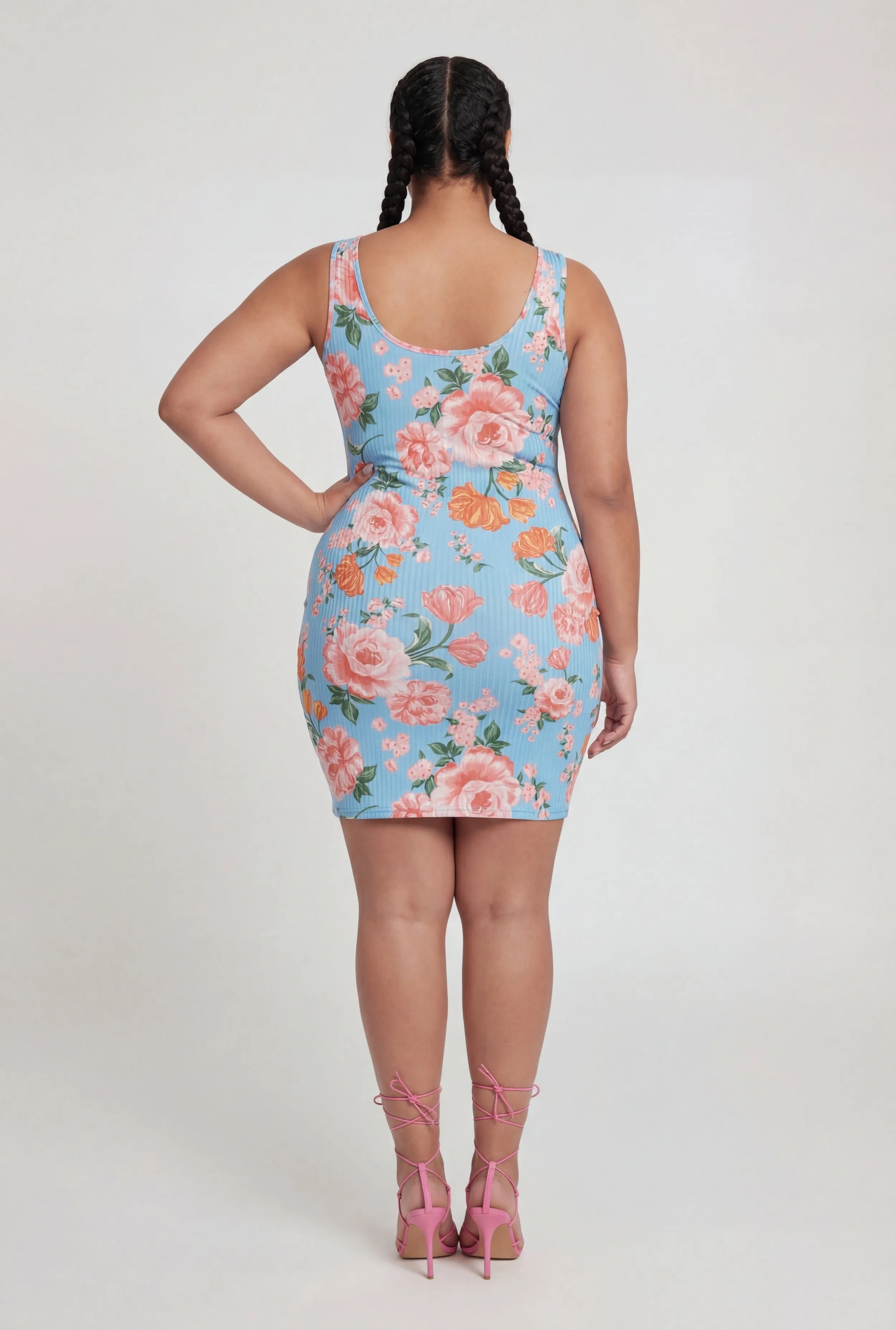 Plus Size Rose Print Rib Knit Mini Tank Dress sold by Rainbow product image thumbnail 3