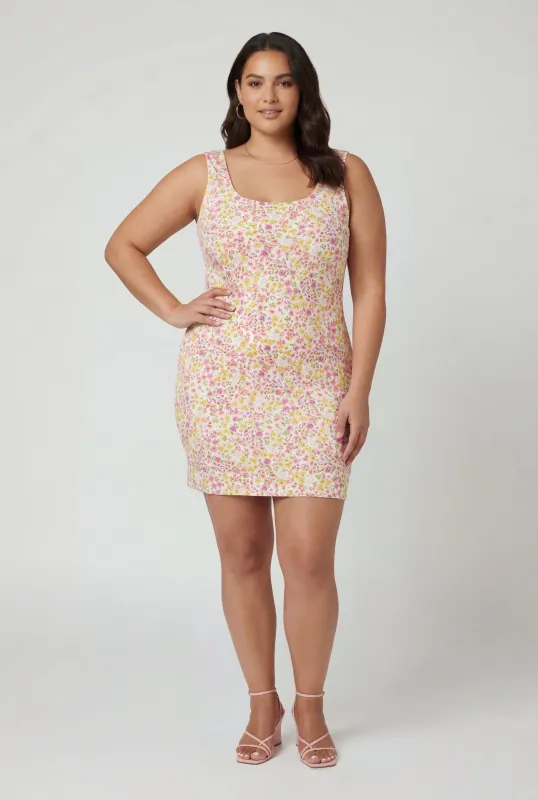 Plus Size Floral Rib Knit Mini Tank Dress made by Rainbow