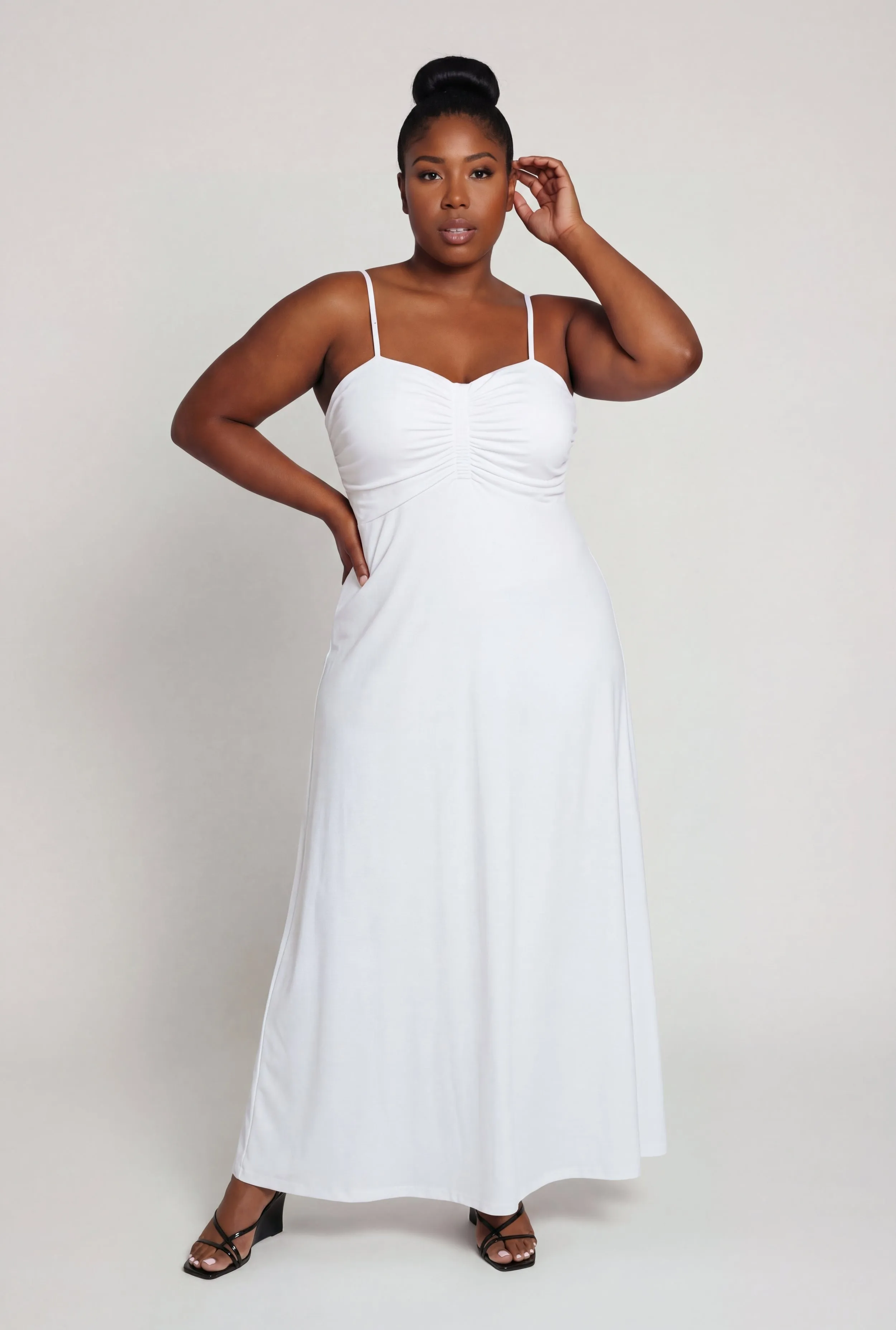 Plus Size Ruched Front Cami Maxi Dress sold by Rainbow