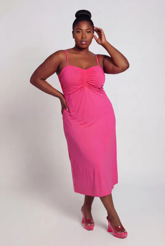 Plus Size Ruched Front Cami Maxi Dress made by Rainbow