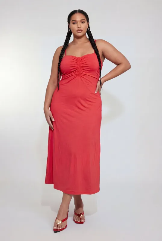 Plus Size Ruched Front Cami Maxi Dress made by Rainbow