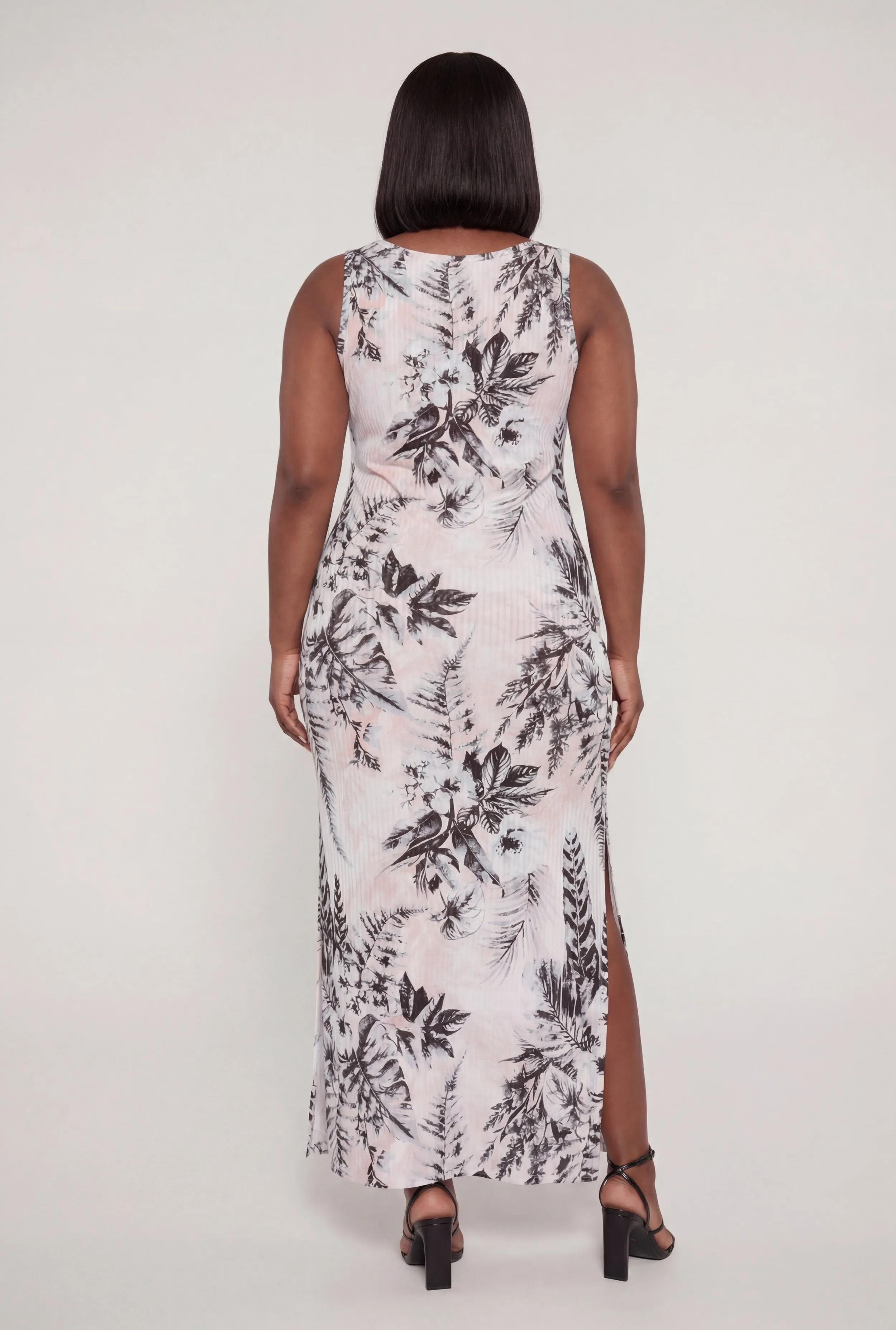 Plus Size Leaf Print Rib Knit Maxi Tank Dress sold by Rainbow product image thumbnail 3