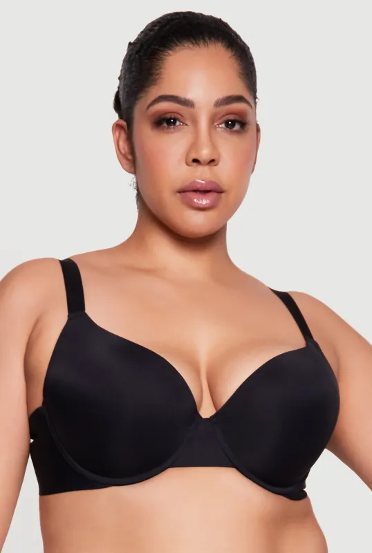 Plus Size Solid Laser Cut Padded Plunge Bra made by Rainbow