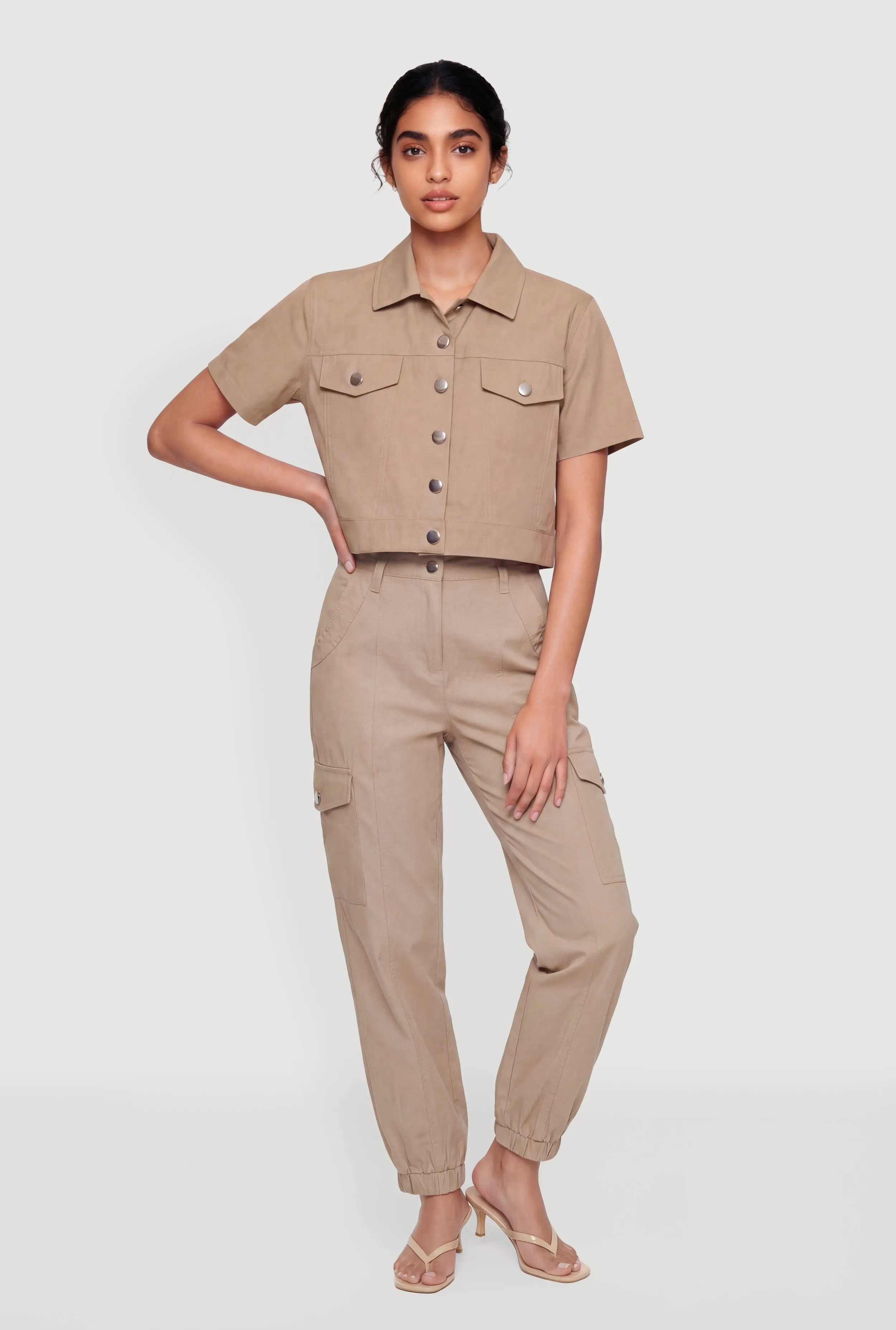 Nylon Short Sleeve Cropped Button Front Shirt sold by Rainbow product image thumbnail 2