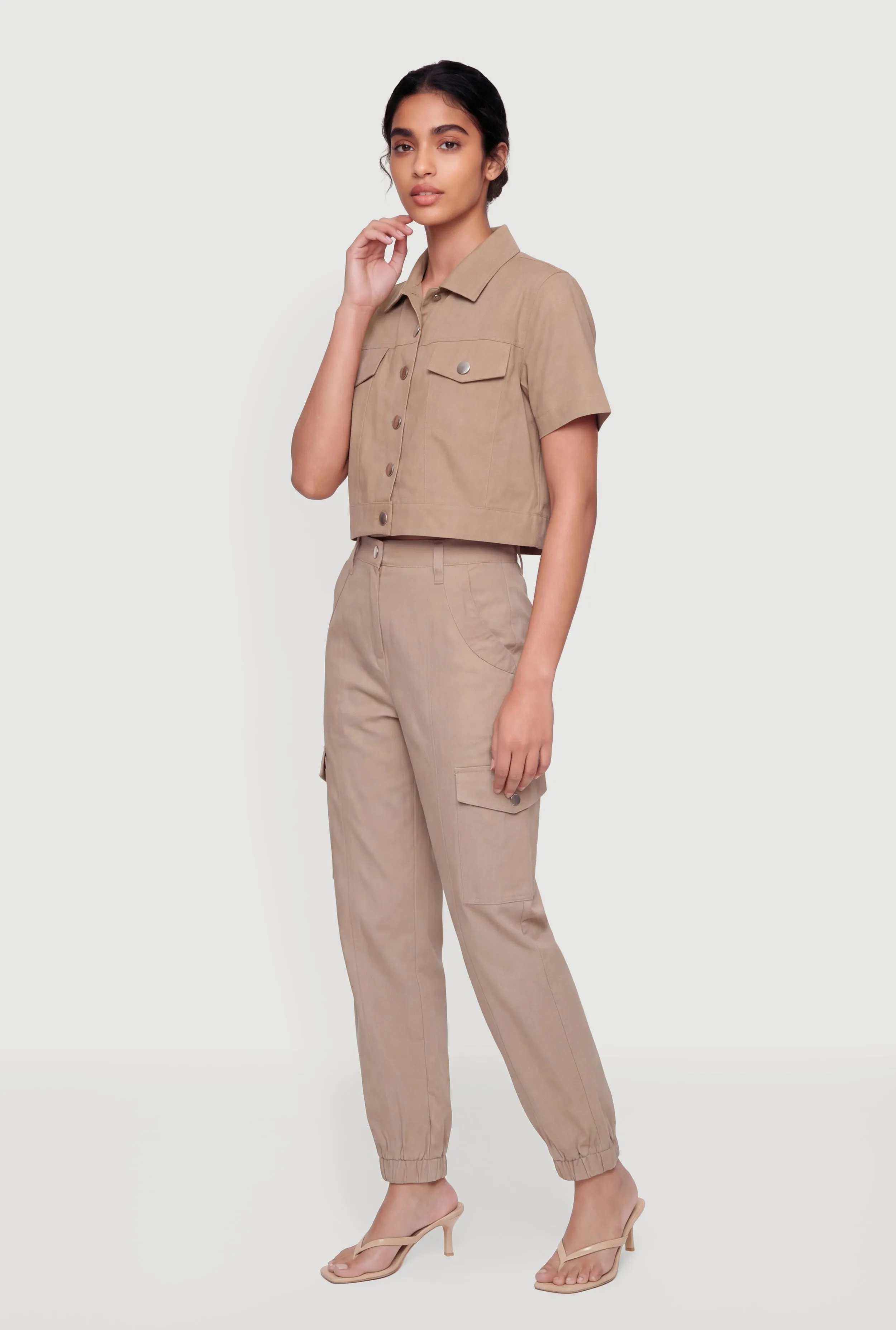 Nylon Short Sleeve Cropped Button Front Shirt sold by Rainbow product image thumbnail 3