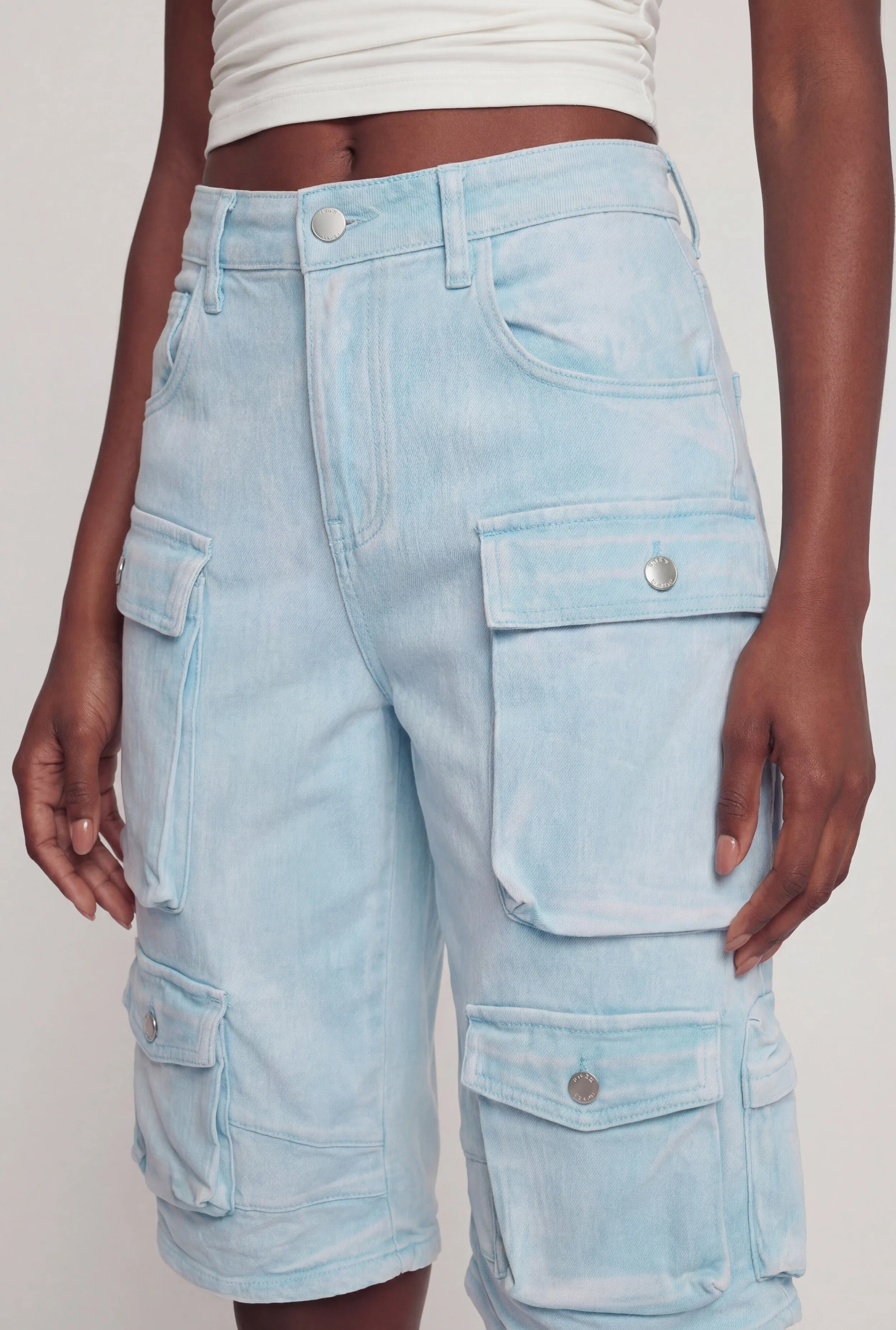 Denim High Waisted Cargo Bermuda Shorts sold by Rainbow product image thumbnail 3