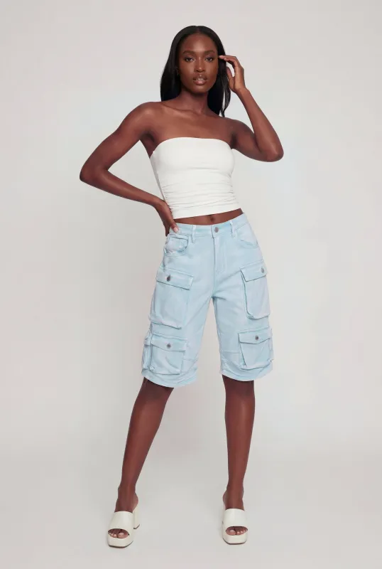 Denim High Waisted Cargo Bermuda Shorts made by Daisy