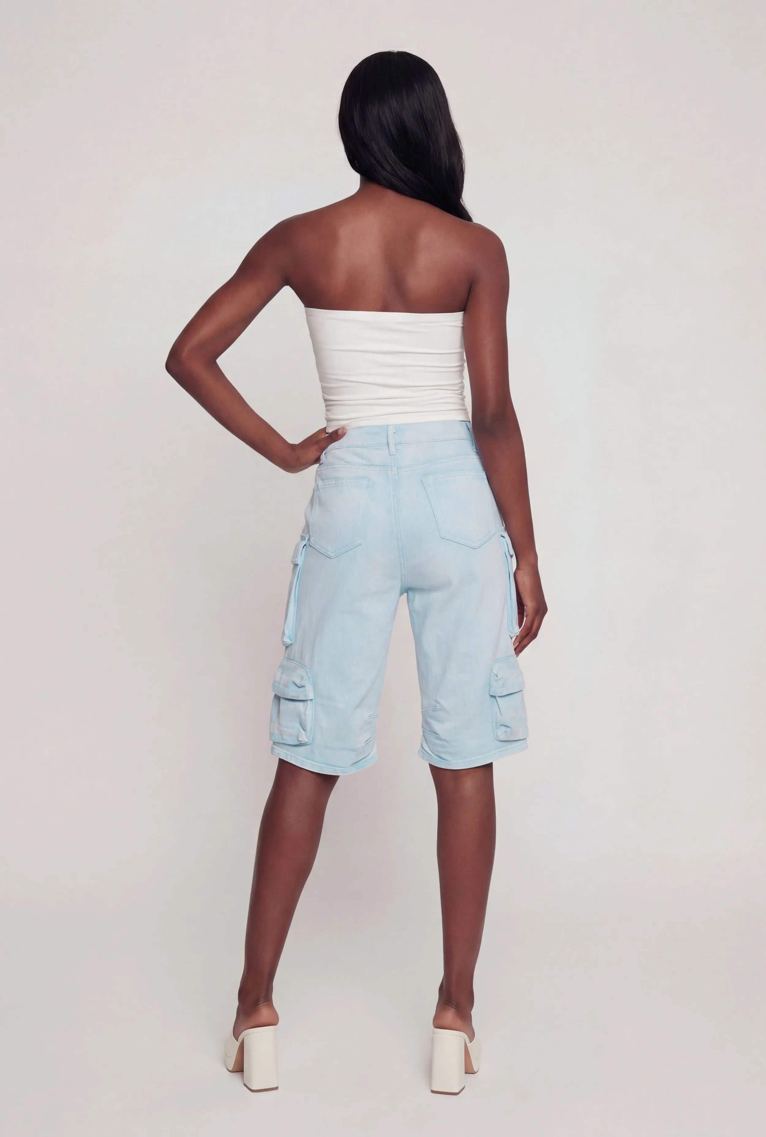 Denim High Waisted Cargo Bermuda Shorts sold by Rainbow product image thumbnail 5