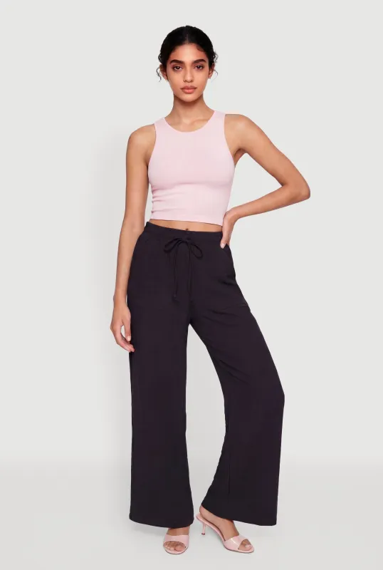 Crepe Knit Drawstring Waist Straight Leg Pants made by Rainbow