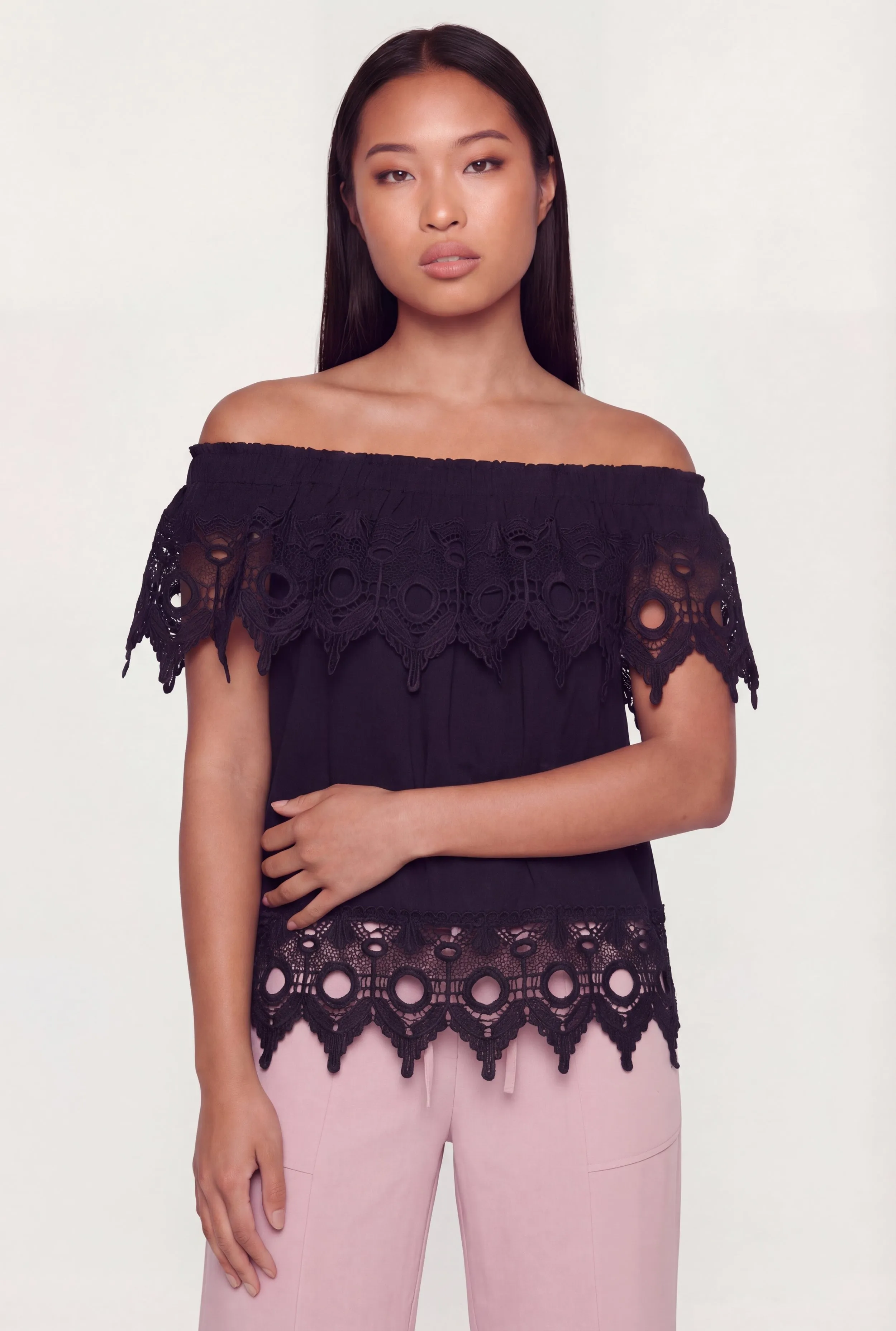 Crochet Detail Fold Over Off The Shoulder Top sold by Rainbow product image thumbnail 4