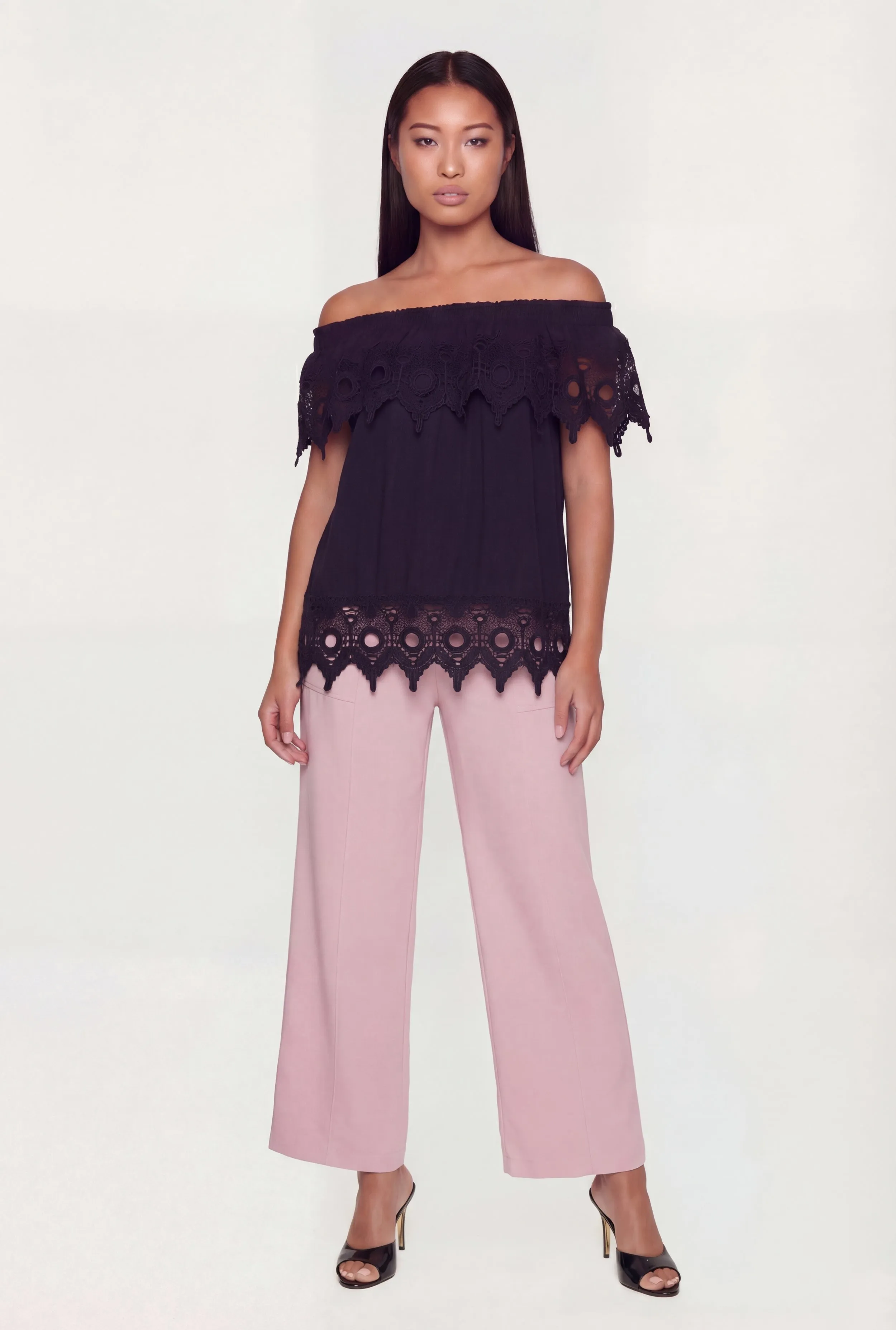 Crochet Detail Fold Over Off The Shoulder Top sold by Rainbow