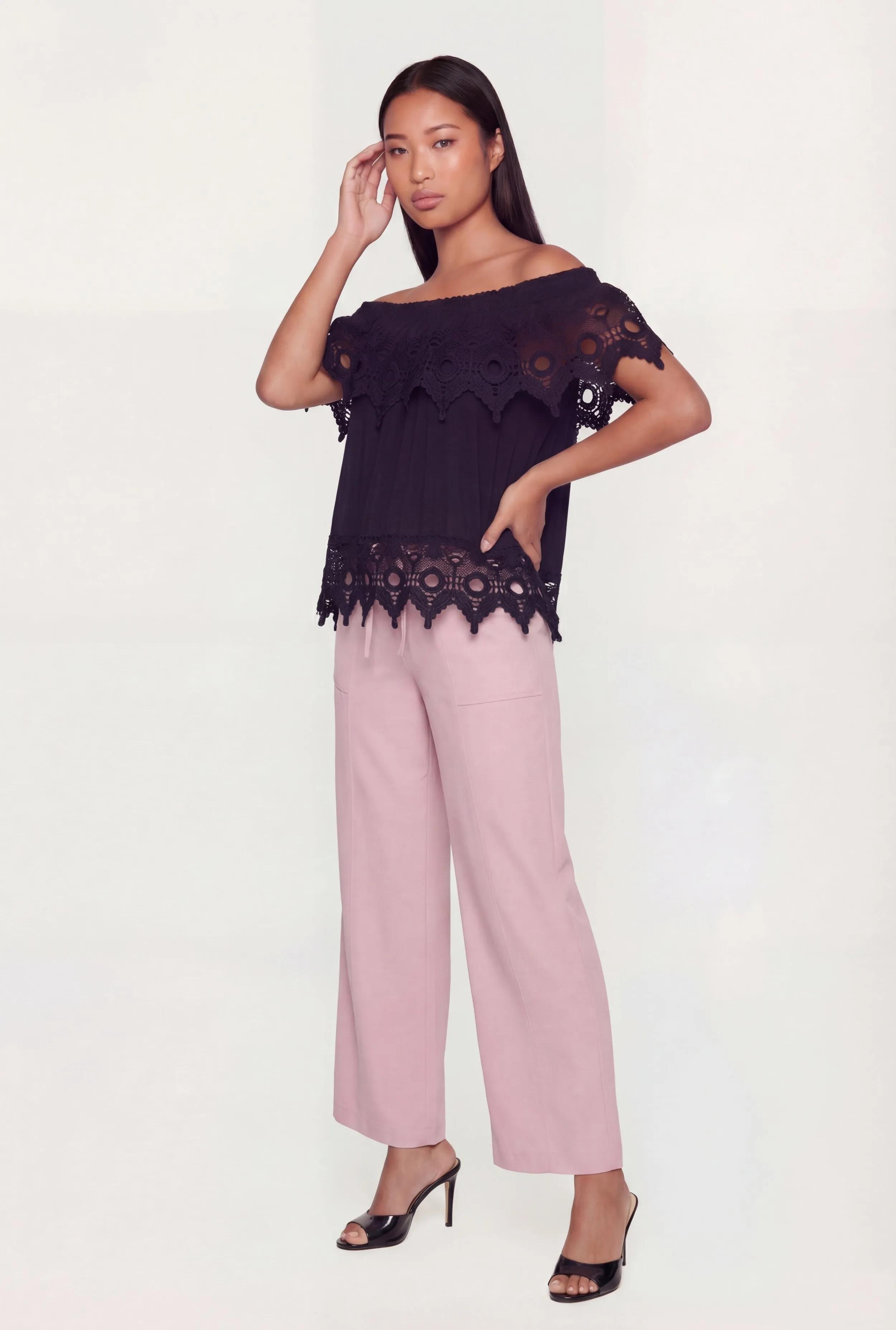 Crochet Detail Fold Over Off The Shoulder Top sold by Rainbow product image thumbnail 2