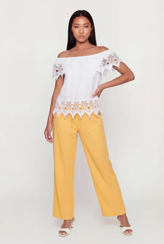 Crochet Detail Fold Over Off The Shoulder Top made by Rainbow