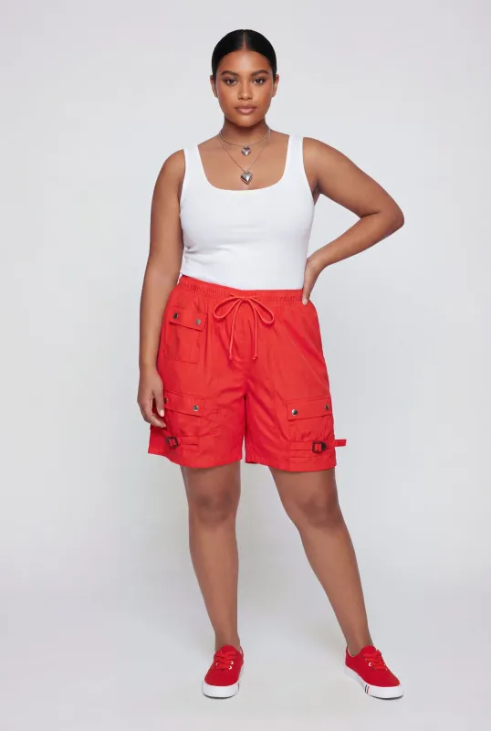 Plus Size Poplin Drawstring Waist Utility Shorts made by Rainbow