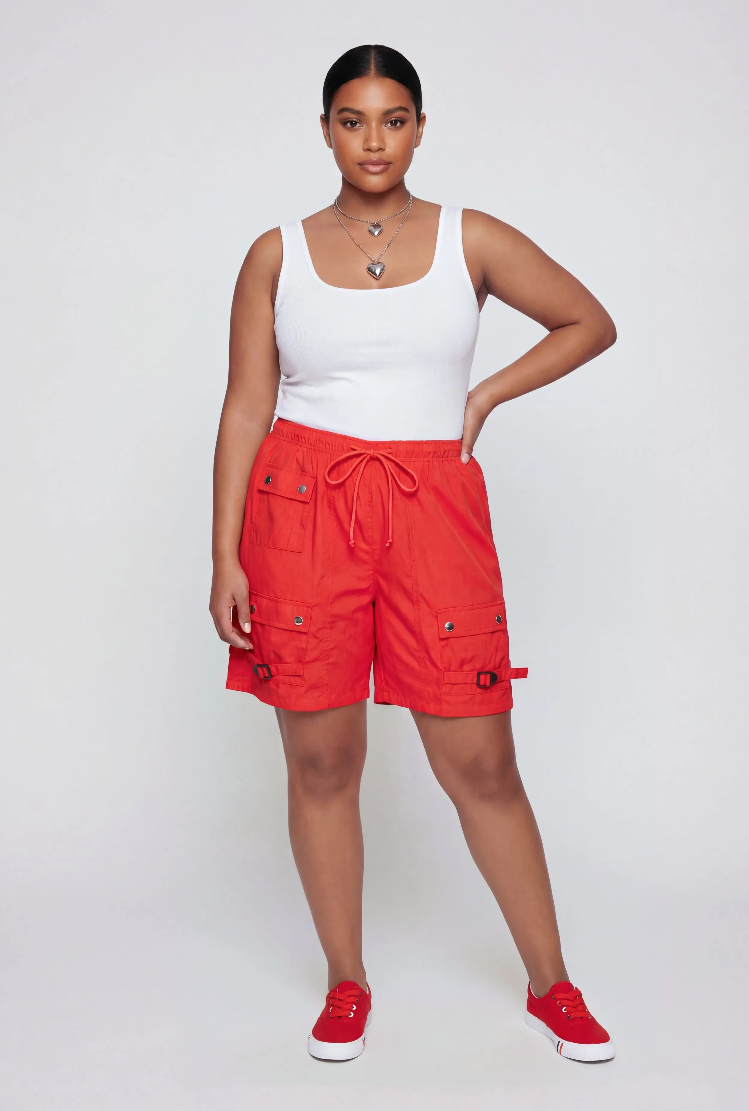 Plus Size Poplin Drawstring Waist Utility Shorts sold by Rainbow