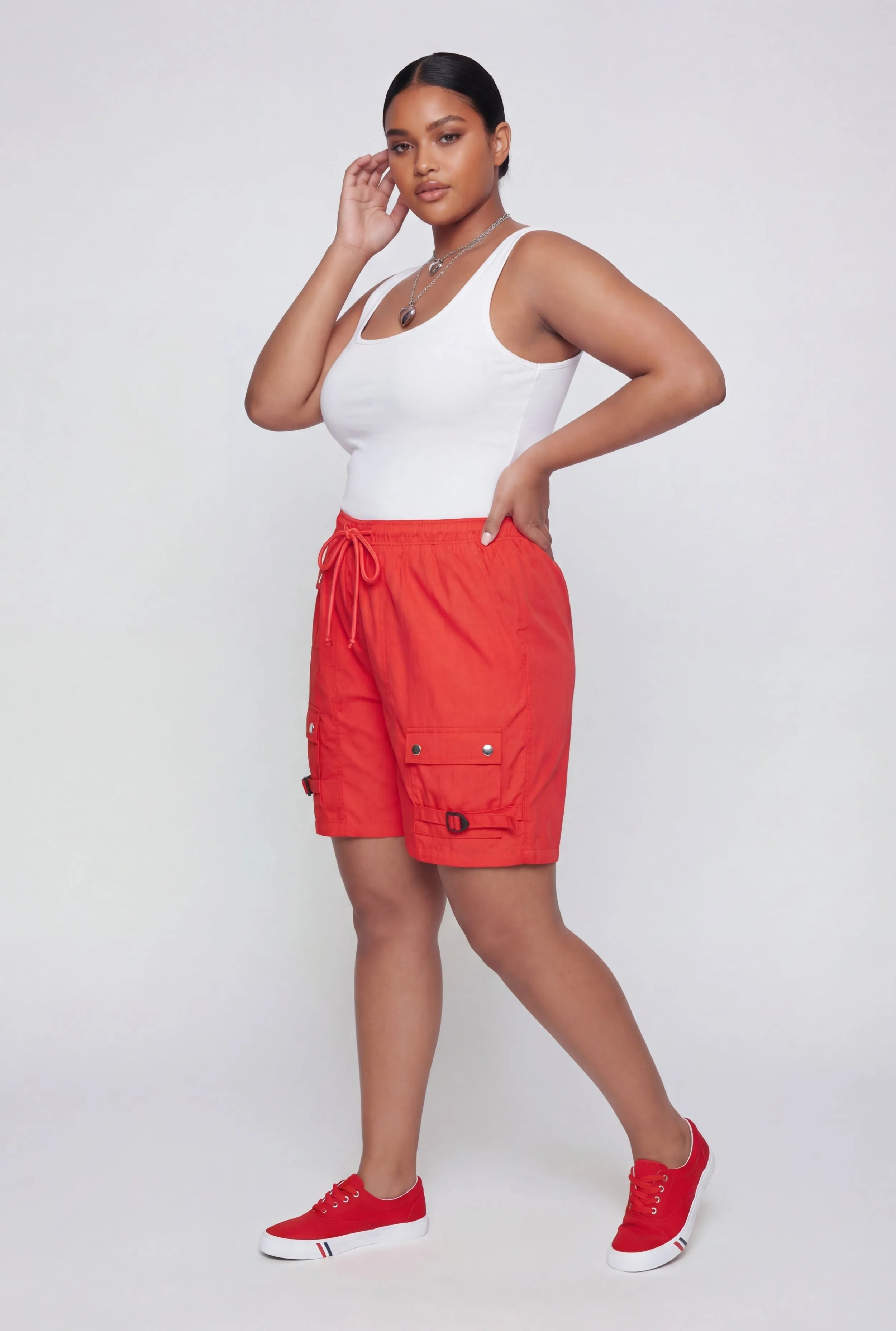 Plus Size Poplin Drawstring Waist Utility Shorts sold by Rainbow product image thumbnail 2