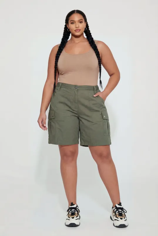 Plus Size Solid High Waisted Stretch Cargo Shorts made by Rainbow