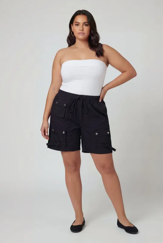 Plus Size Poplin Drawstring Waist Utility Shorts made by Rainbow