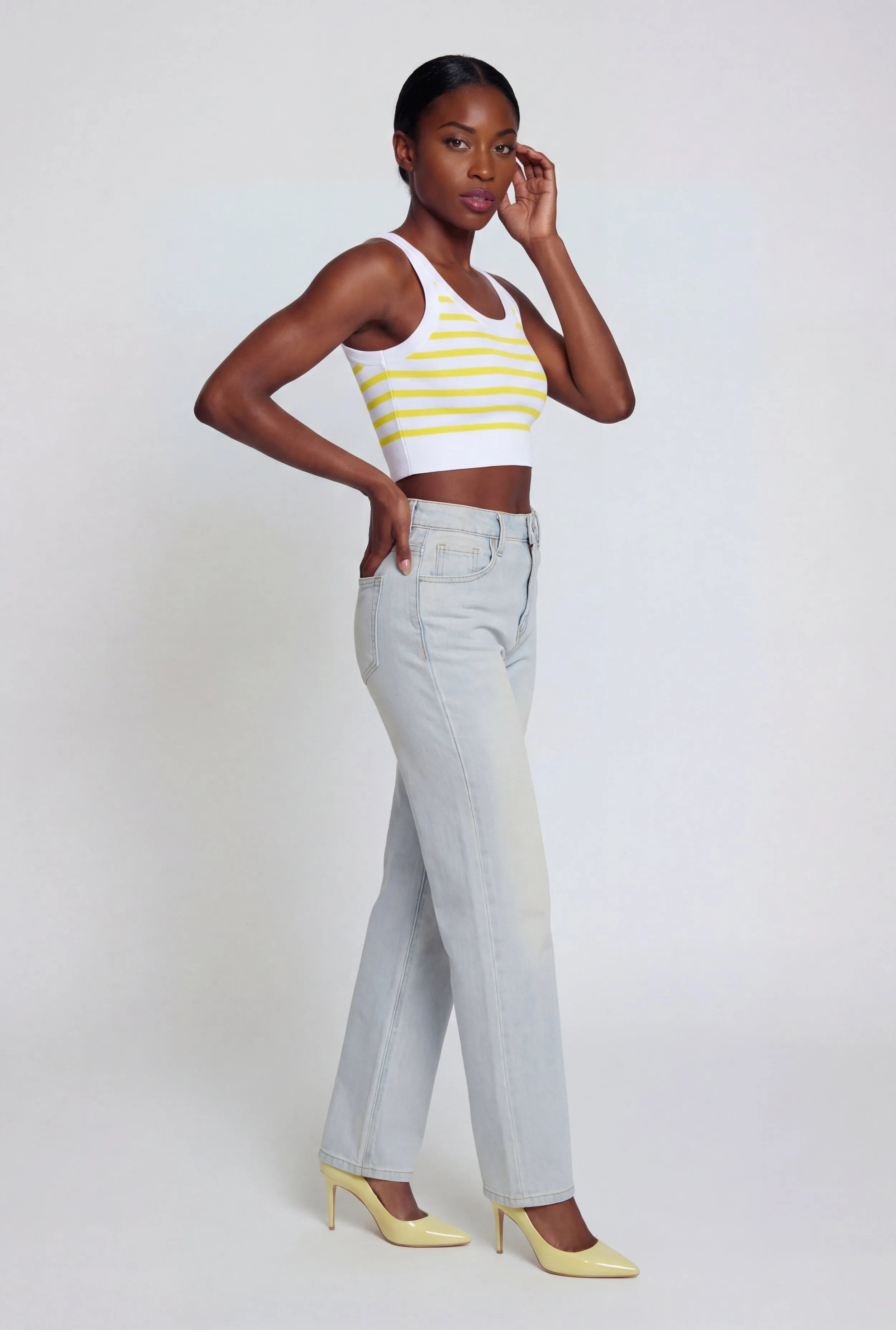 Striped Ribbed Cropped Racerback Tank Top sold by Rainbow product image thumbnail 3