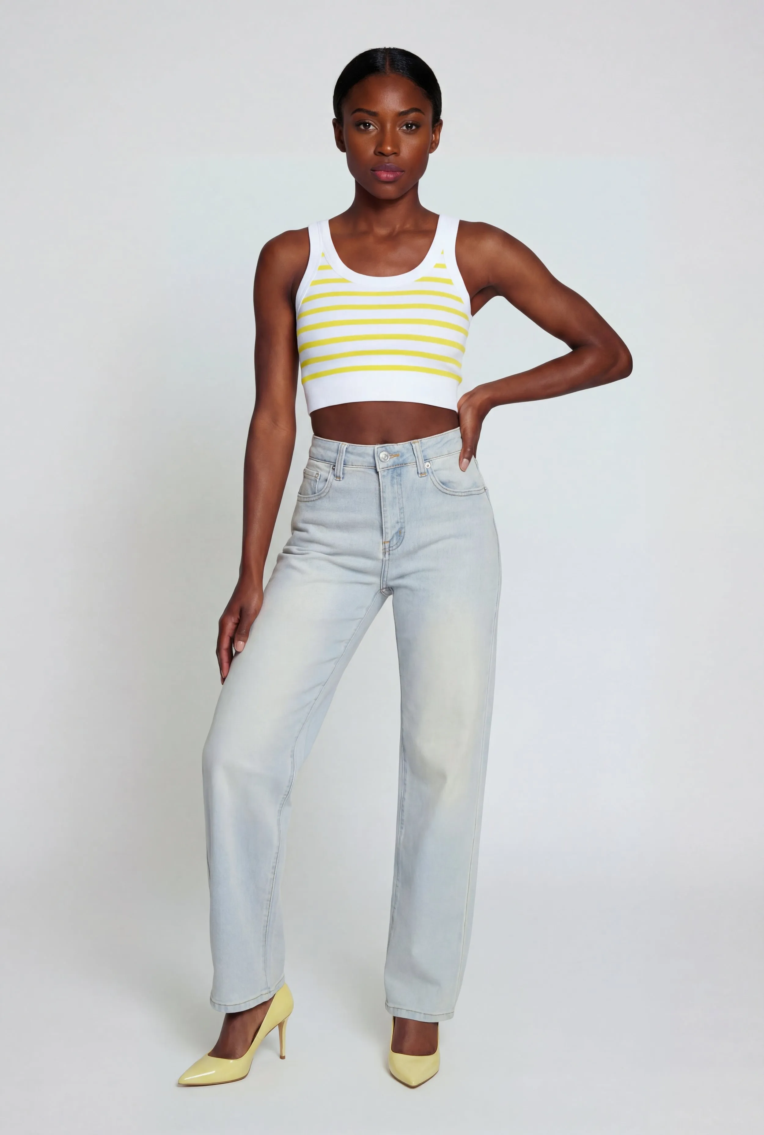 Striped Ribbed Cropped Racerback Tank Top sold by Rainbow