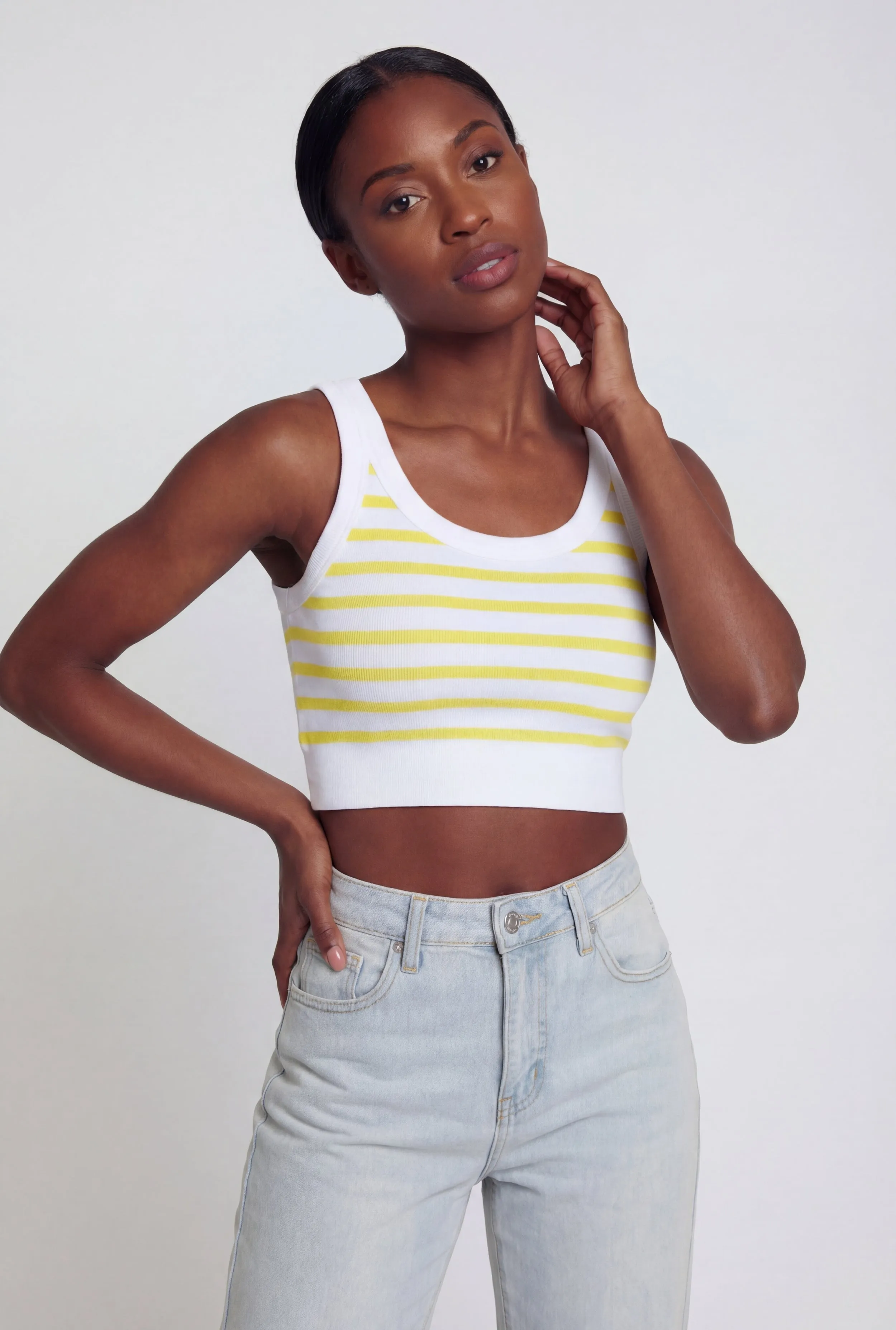 Striped Ribbed Cropped Racerback Tank Top sold by Rainbow product image thumbnail 2