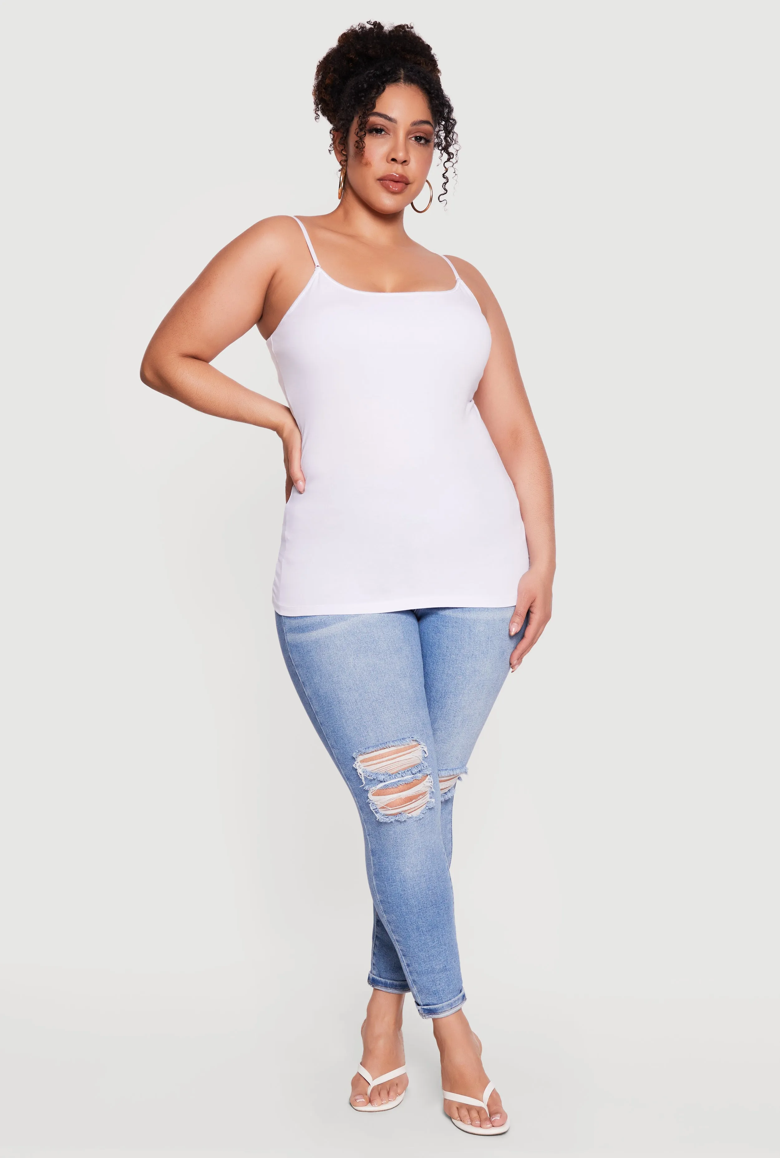 Plus Size Basic Scoop Neck Cami with Shelf Bra sold by Rainbow