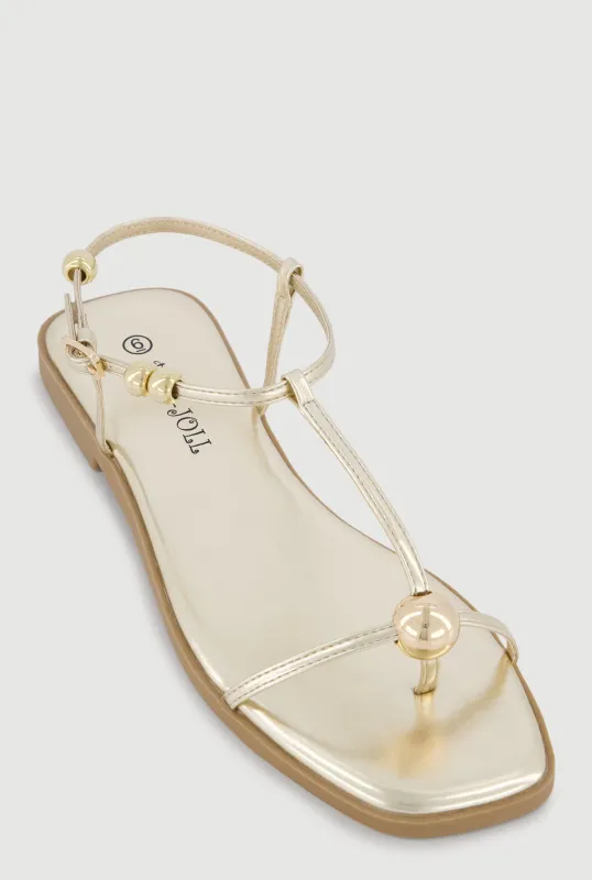 Metallic Beaded Ankle Strap Thong Sandals made by Rainbow