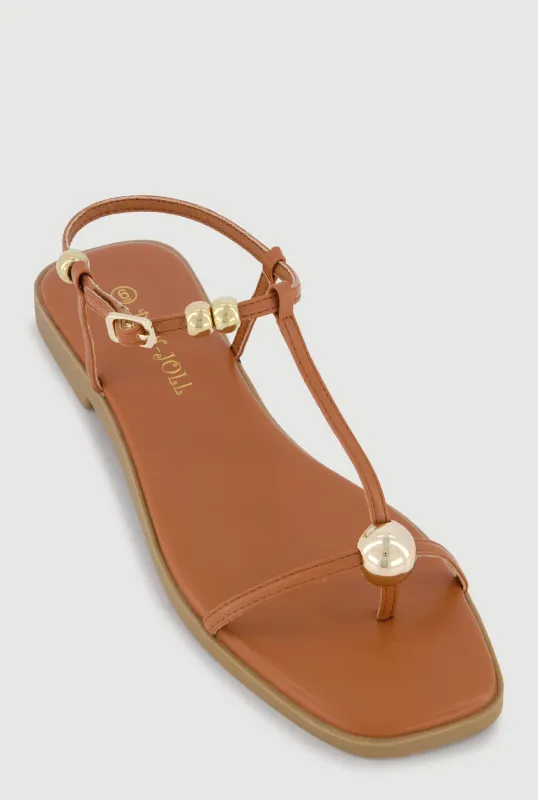 Metallic Beaded Ankle Strap Thong Sandals made by Rainbow