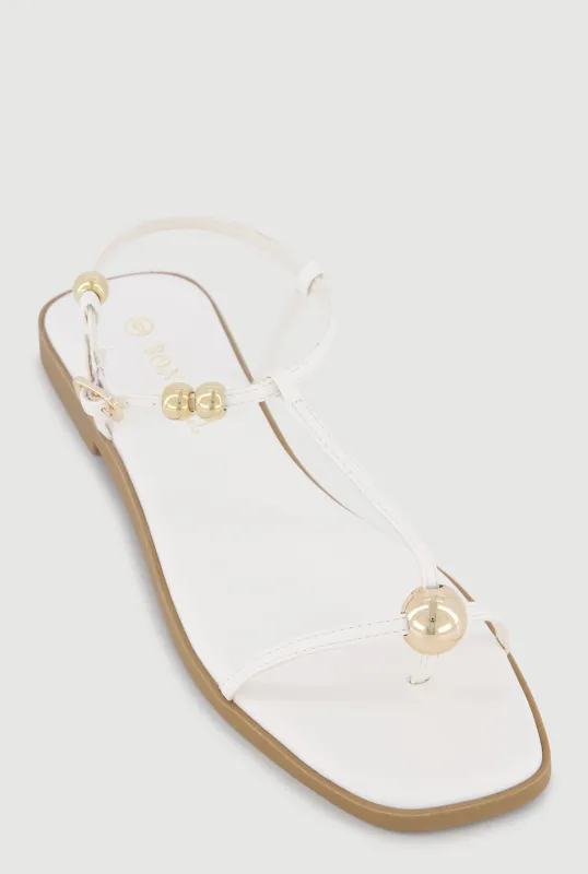 Metallic Beaded Ankle Strap Thong Sandals made by Rainbow