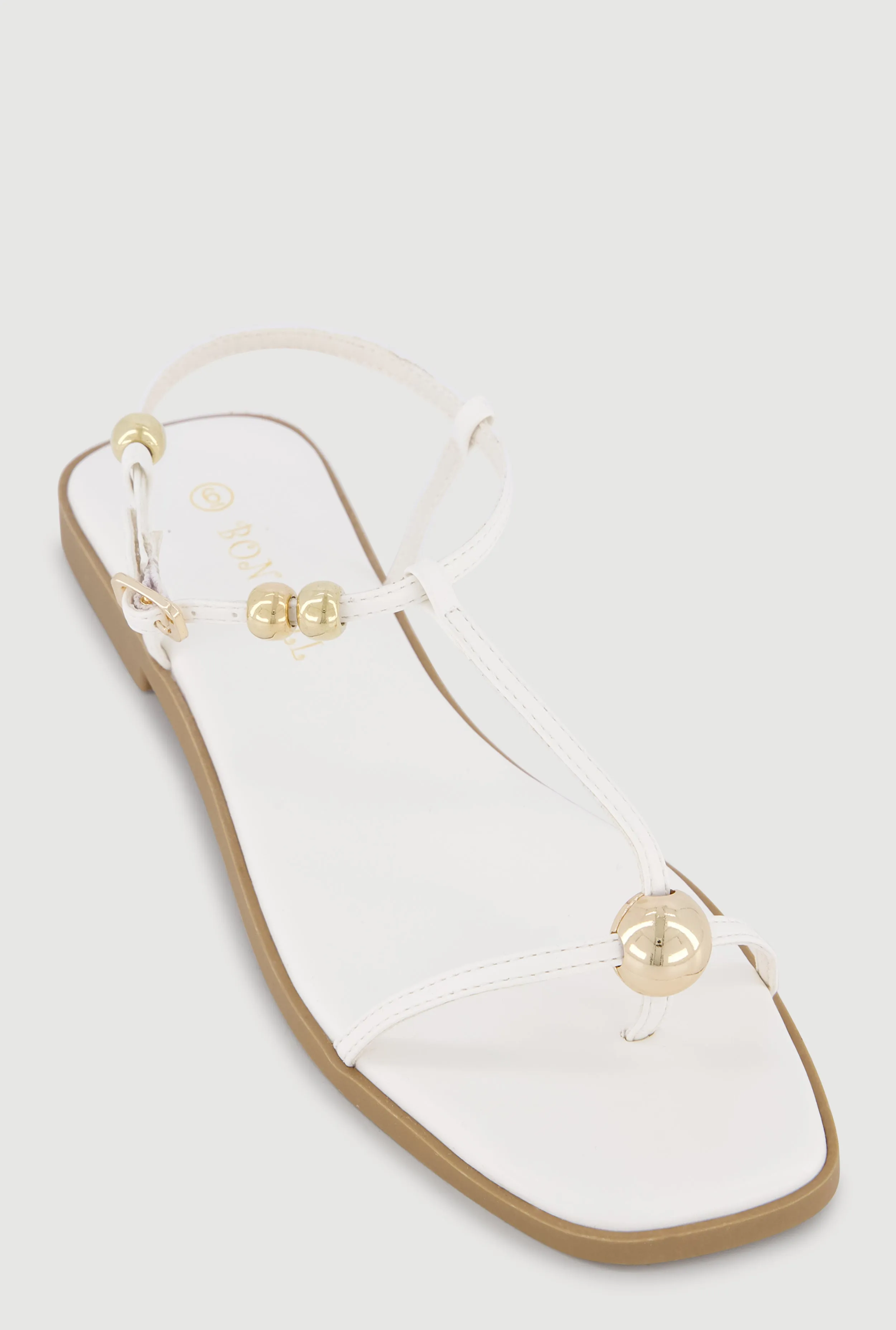 Metallic Beaded Ankle Strap Thong Sandals sold by Rainbow