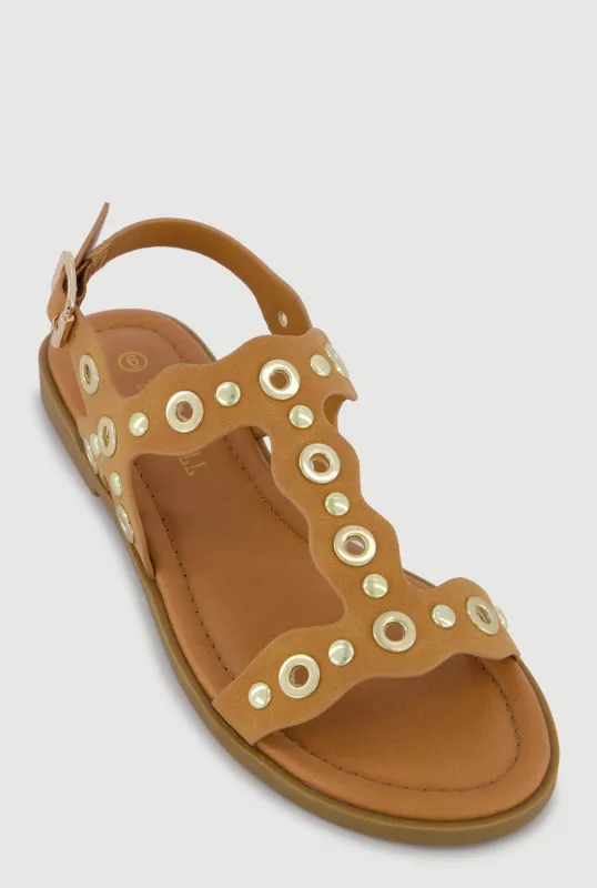 Metallic Grommet Ankle Strap Open Toe Sandals made by Rainbow