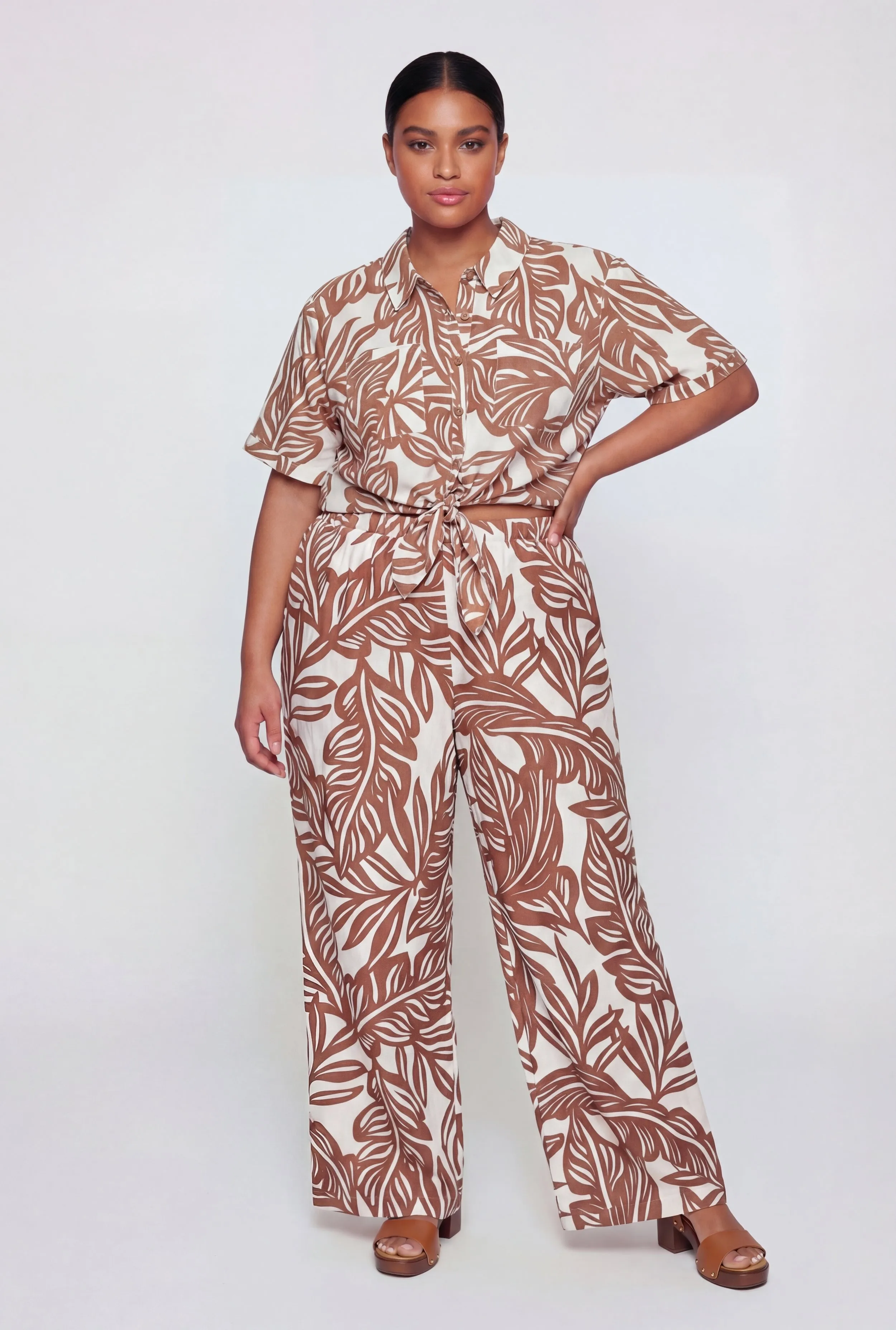 Plus Size Abstract Leaf Print Wide Leg Pants sold by Rainbow