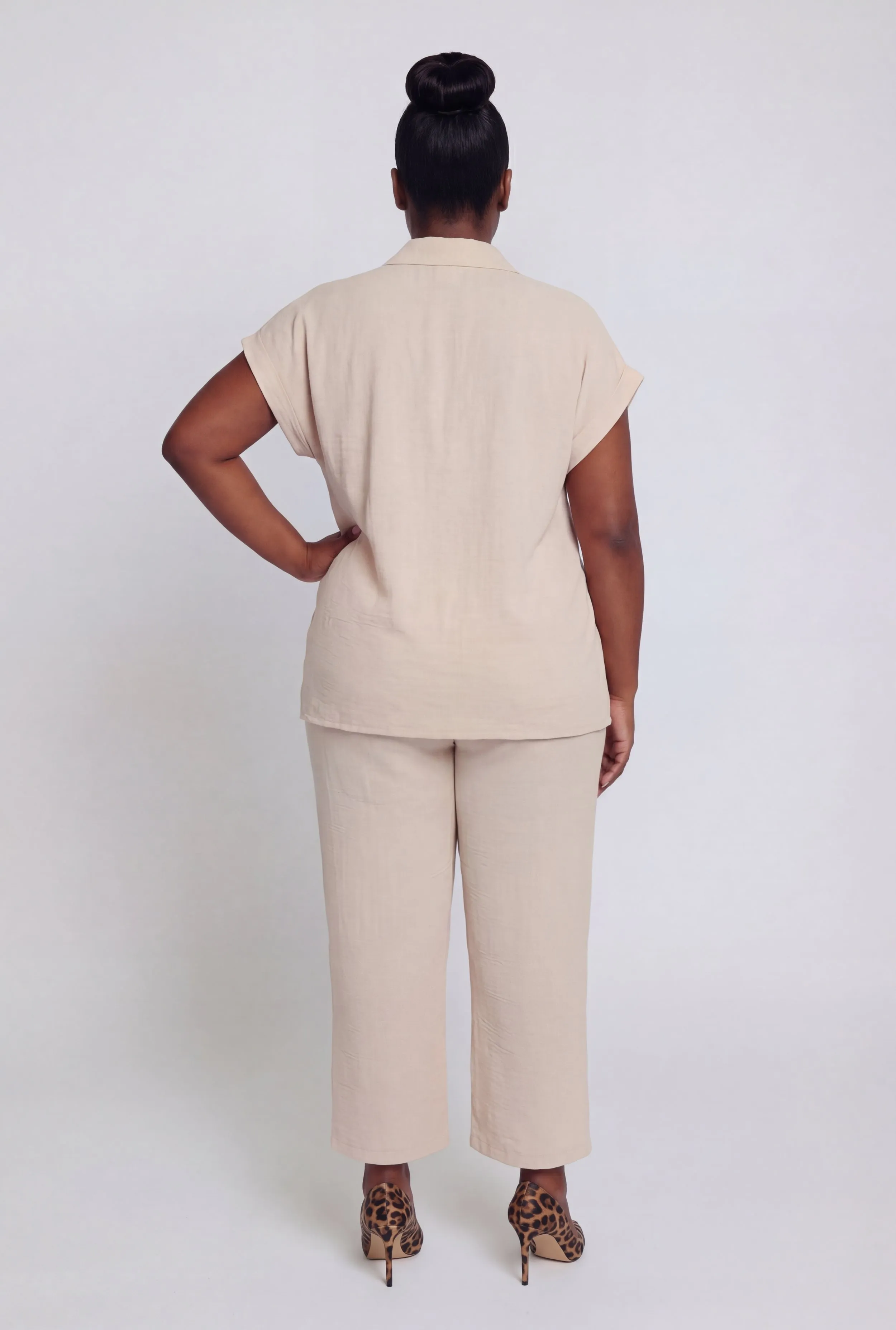 Plus Size Crepe Knit Tie Front Detail Button Front Shirt sold by Rainbow product image thumbnail 5