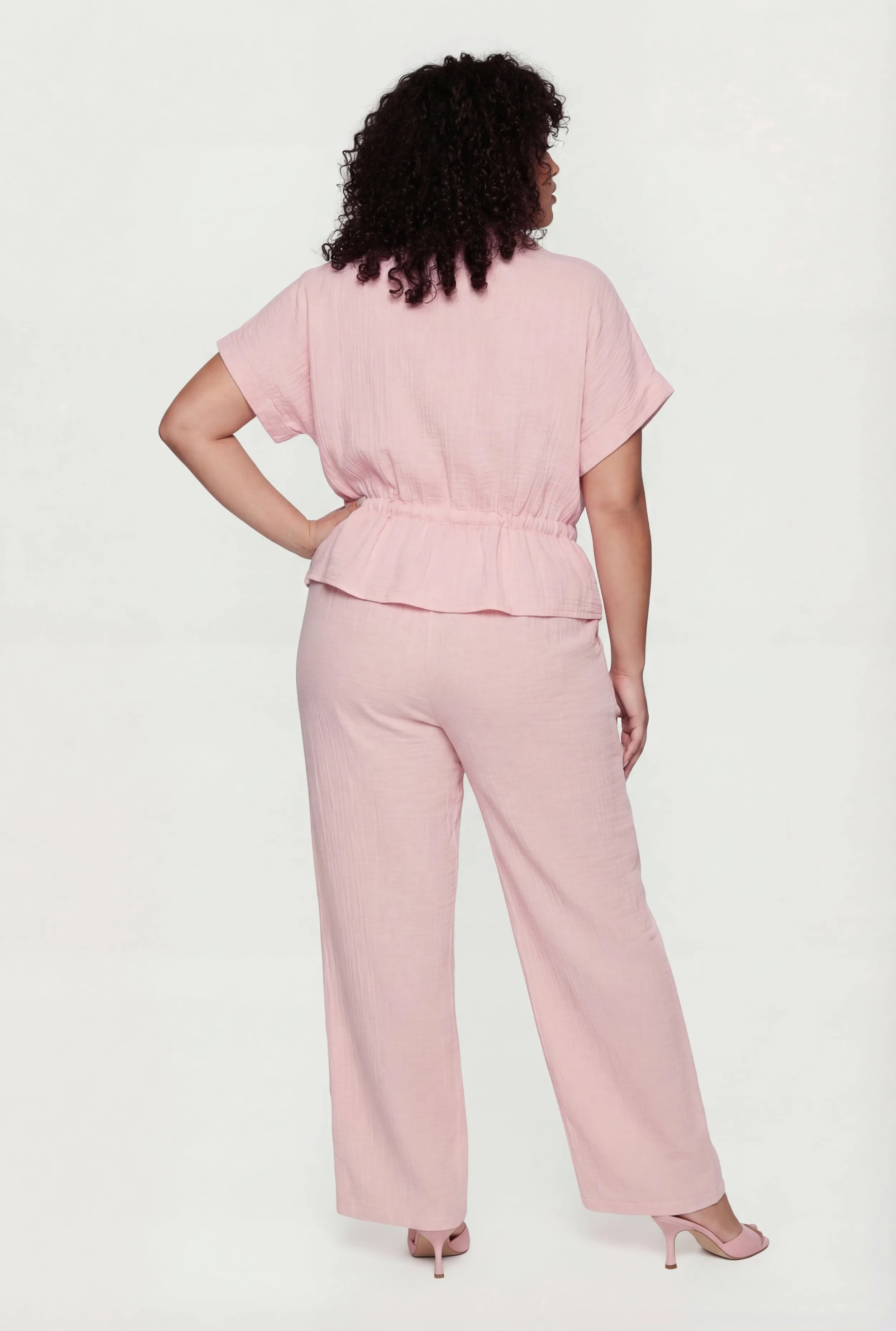 Plus Size Gauze Knit Tie Waist Buttont Front Shirt sold by Rainbow product image thumbnail 5