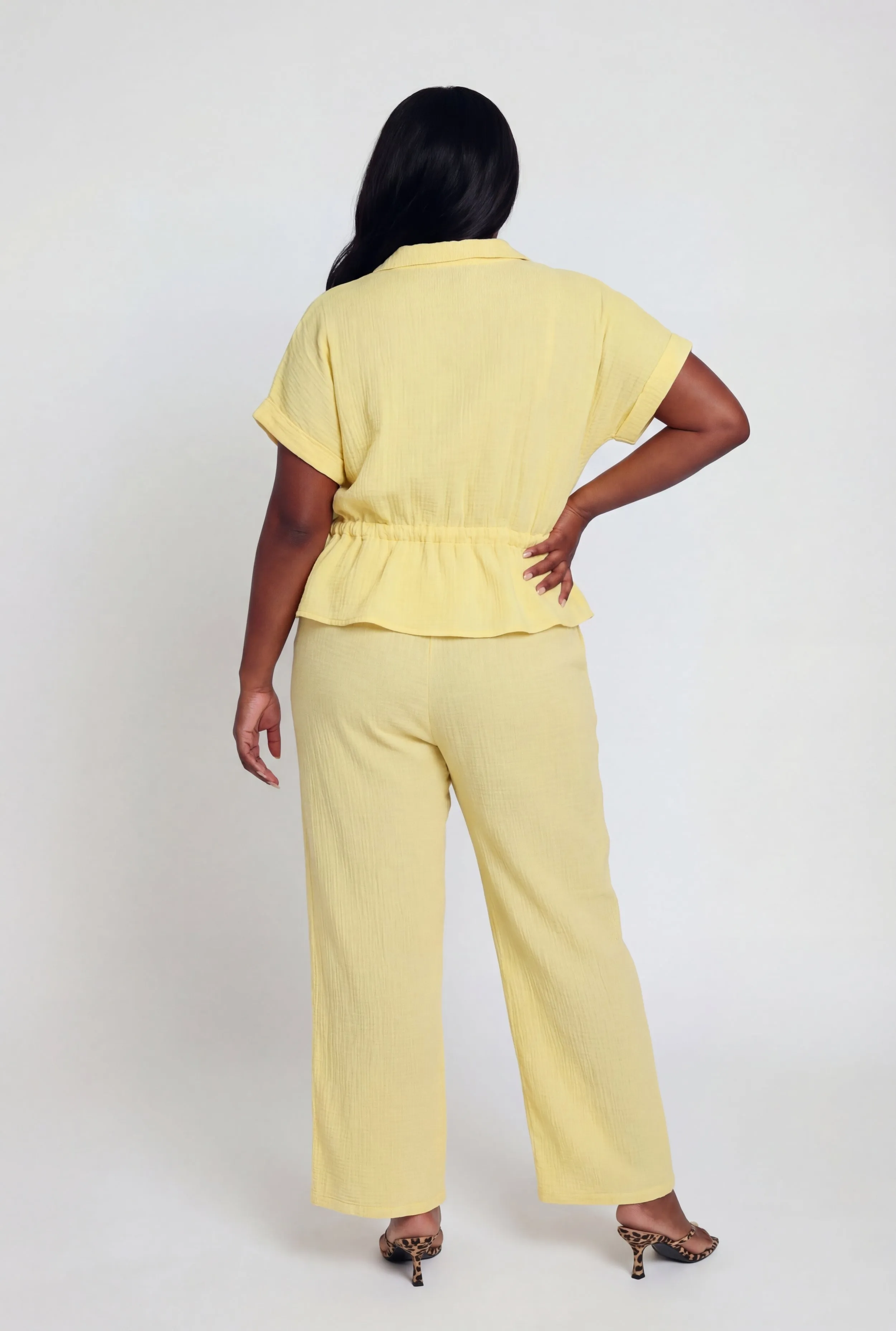 Plus Size Gauze Knit Tie Waist Buttont Front Shirt sold by Rainbow product image thumbnail 5