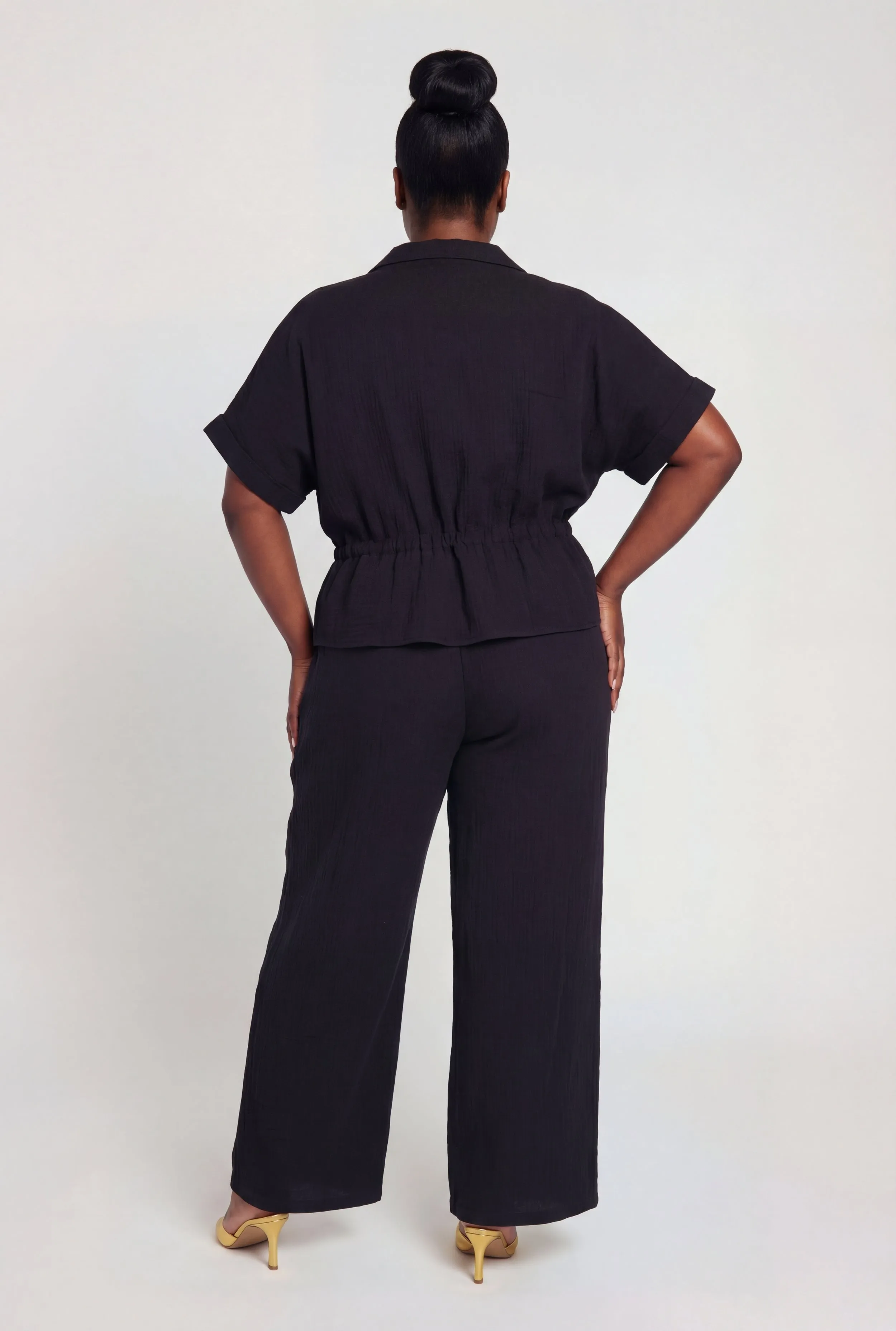 Plus Size Gauze Knit Tie Waist Buttont Front Shirt sold by Rainbow product image thumbnail 5