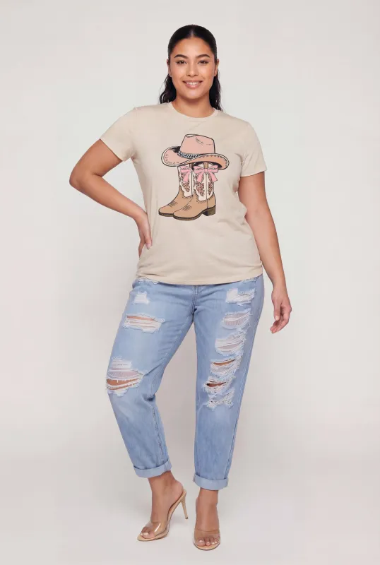 Plus Size Cowboy Boot Rhinestone Graphic T-Shirt made by Rainbow