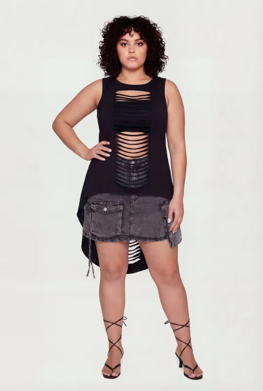 Plus Size Sleeveless Slashed High Low Top made by Rainbow