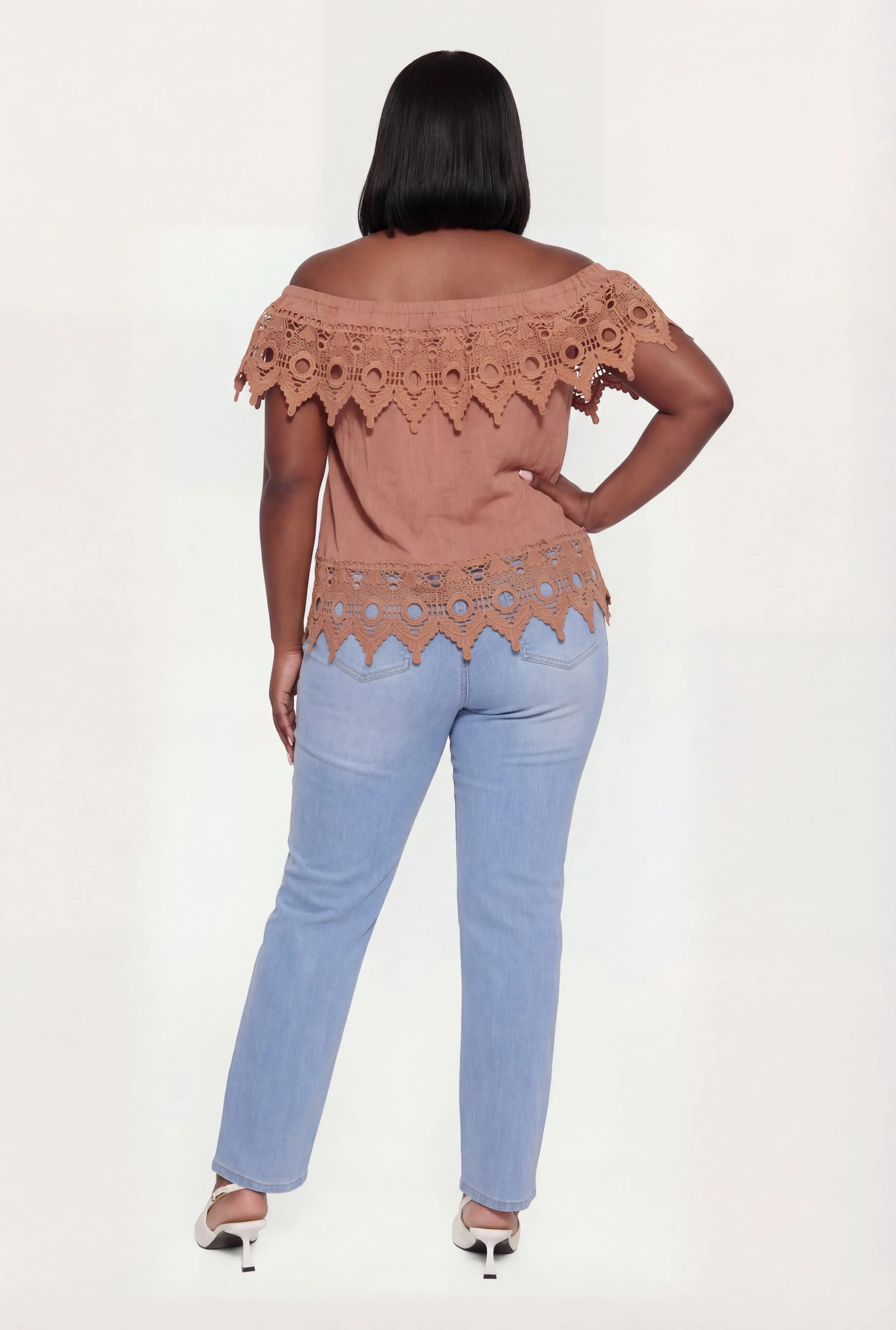 Plus Size Crochet Detail Fold Over Off The Shoulder Top sold by Rainbow product image thumbnail 5